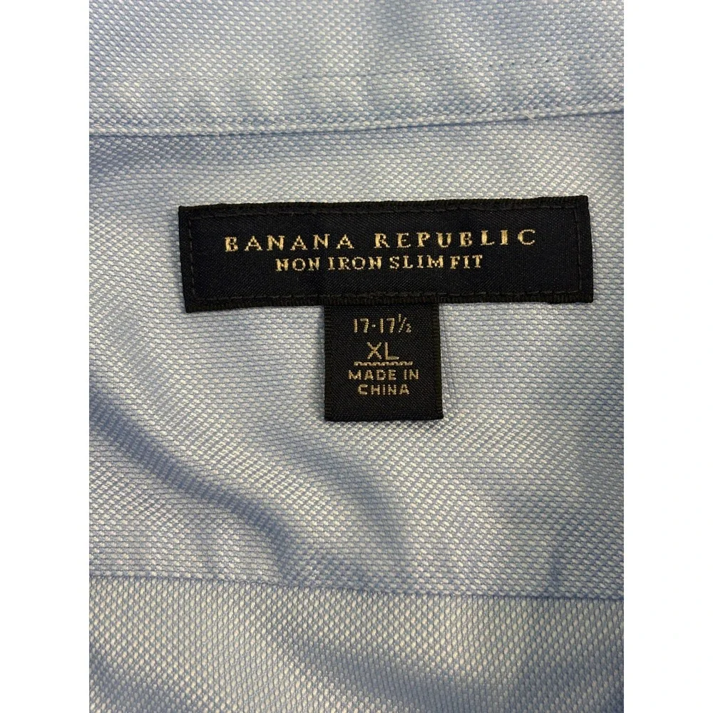 Banana Republic Mens XL Slim Fit Non Iron Dress Shirt Blue Long Sleeve 17-17.5